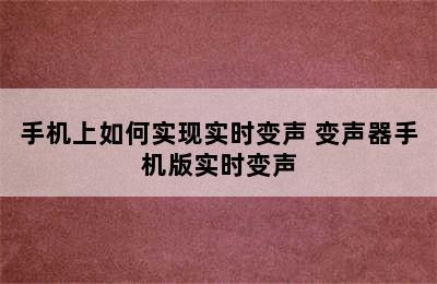 手机上如何实现实时变声 变声器手机版实时变声